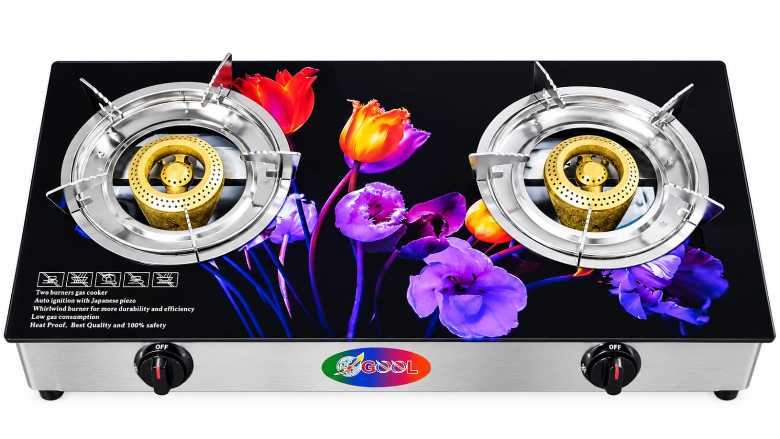 GEEL DOUBLE GLASS STOVE 90MM HONEYCOMB BURNER (412)
